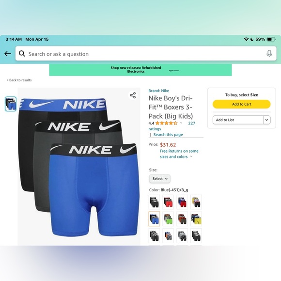 BNIB Nike Kids’ Assorted 3 Pack Micro Essentials Boxer Briefs Big Kid XL 18-20 - Picture 11 of 11